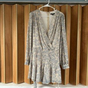 Express Blue and Cream Floral Jumpsuit